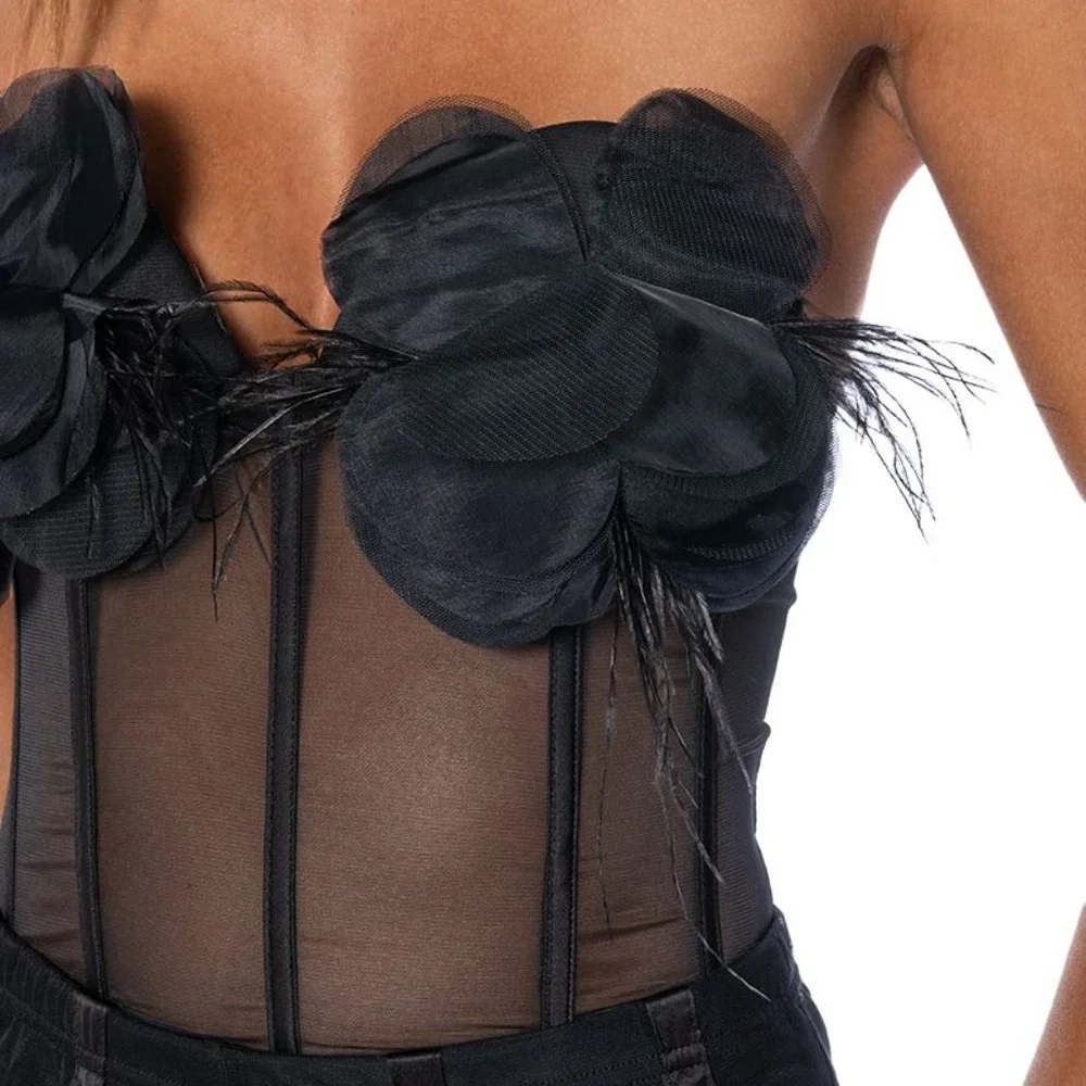 Xena Black in Bloom Mesh Strapless Corset M - Picture 2 of 7